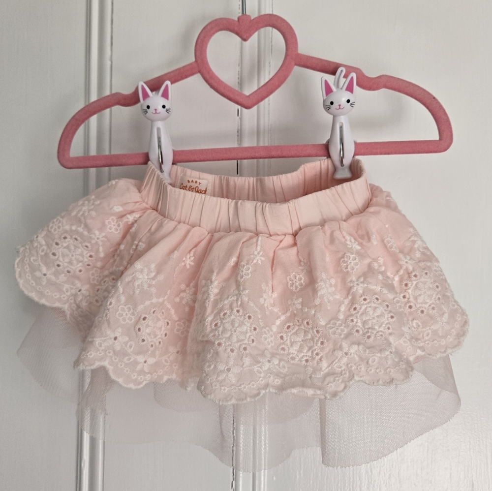 CAT & JACK Soft Pink Layered Eylet Embroidered Skirt (3-6months) 🩷